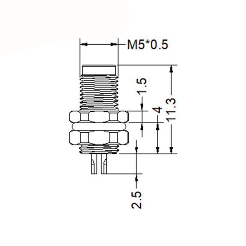 M5 4pins A code male straight rear panel mount connector,unshielded,solder,brass with nickel plated shell